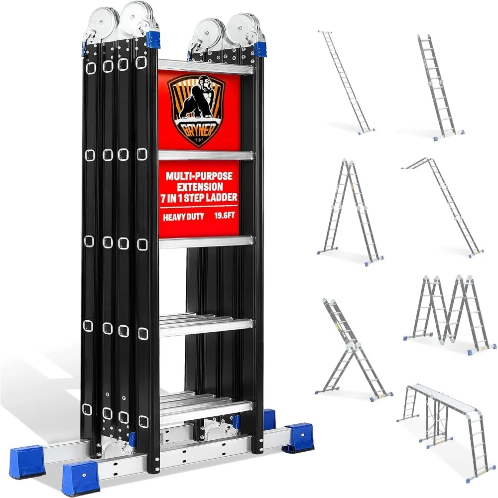 

Step Ladder, 19.6ft 7 in 1 Folding Ladder Multi-Purpose Aluminium Extension Ladder Adjustable Telescoping Foldable Ladders 330l