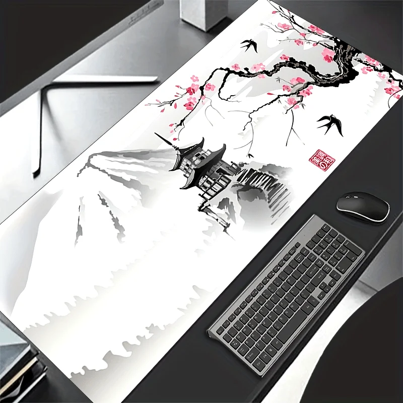 

Черно-белый коврик для мыши с мультяшным дизайном Cherry Blossom Tower, офисный резиновый противоскользящий коврик для клавиатуры, настольные коврики для ноутбука с героями мультфильмов