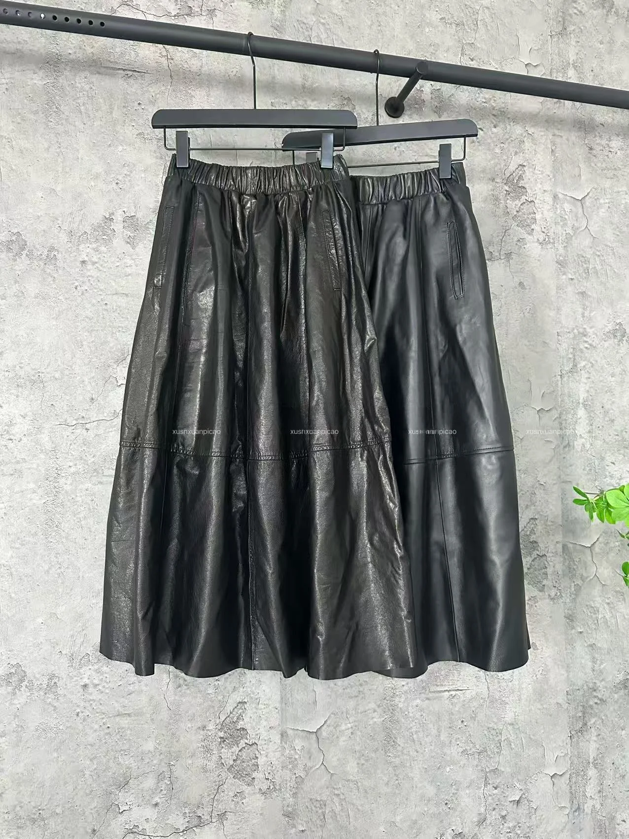 

Женская юбка Ning из натуральной кожи, с высокой талией, миди, модная, с разрезом, А-силуэт, с запахом, из овчины, деловая, повседневная, длинная