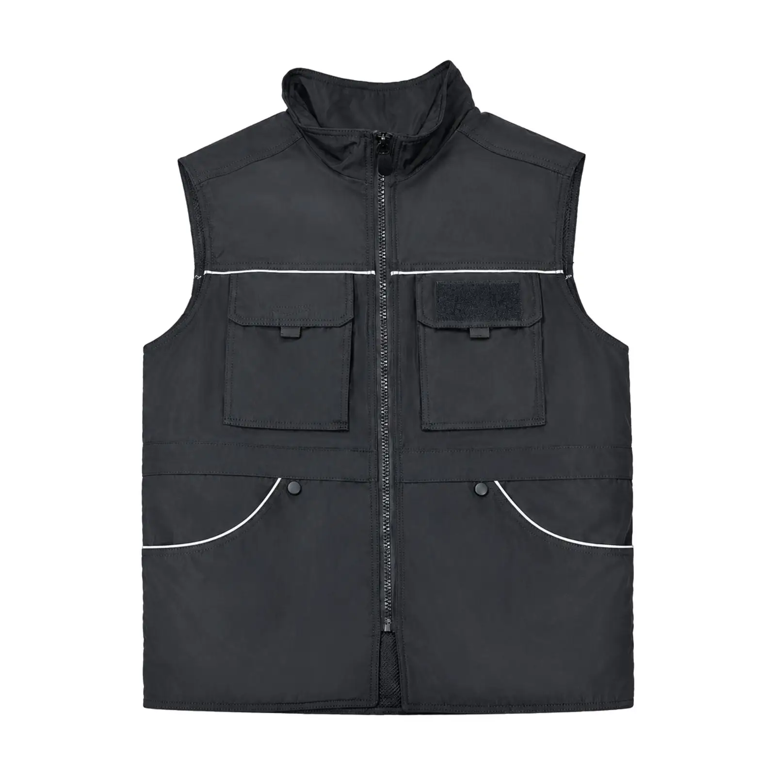 Black Utility Vest for Dog Training with Reflective Chest Piping and Hook Loop Panel for Hands Free Canine Handling in Outdoor