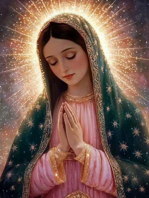 5D DIY Diamond Painting Kit Virgin Mary Praying Golden Glow Religious Portrait Full Drill Handmade Art Home Wall Decor