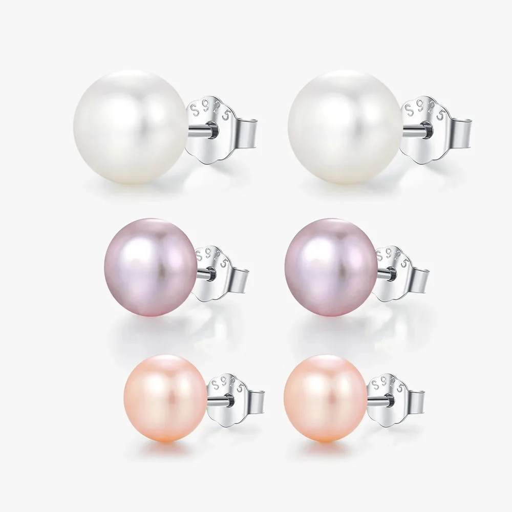 

TS Natural Freshwater Pearls Stud 925 Sterling Silver Classic Elegant Earrings For Women Female Fine Jewelry