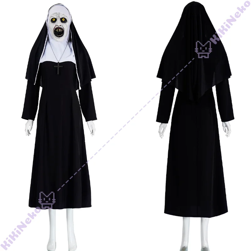 

Фильм Ужасов Монахини Косплей Костюм Взрослых Женщин Длинные Черные Комбинезоны Монахини Платье Одежда Белая Шаль Ожерелье Хэллоуин Вечеринка Опора