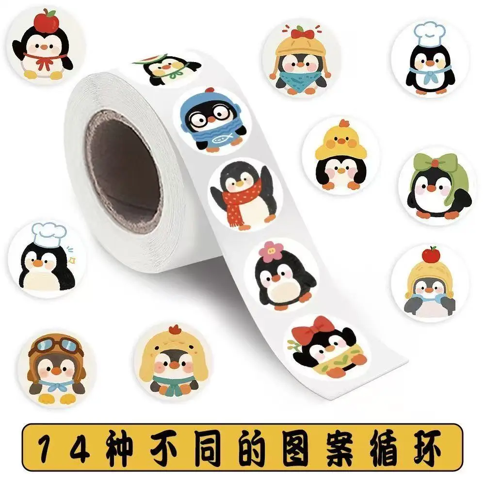 500 pegatinas/rollo de pingüinos de dibujos animados, calcomanías decorativas para skateboard, laptop, guitarra, teléfono, coche