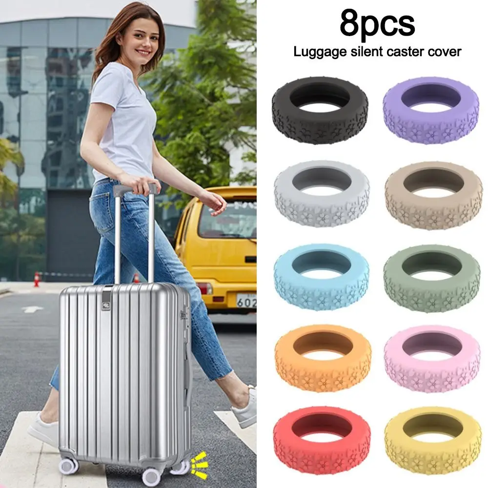 

8Pcs Silicone Luggage Wheels Protector Cover Reduce Noise Shock Absorption Luggage Caster Shoes Reduce Wheel Wear Anti-slip