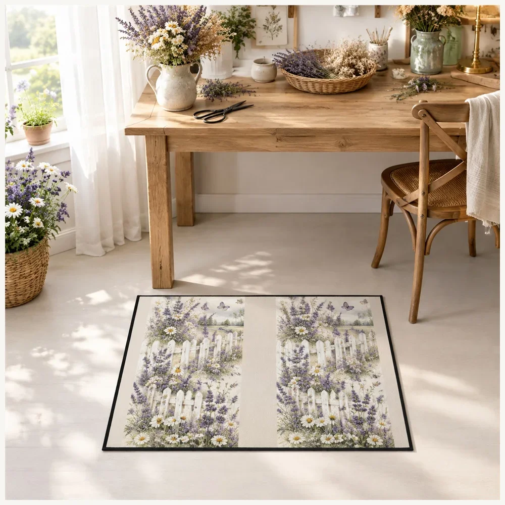 VIKAMA Picket Fence Door Mat, Soft Touch Non Slip Flannel Rug, Country Charm Floor Mat for Pantry, Cloakroom, Hallway