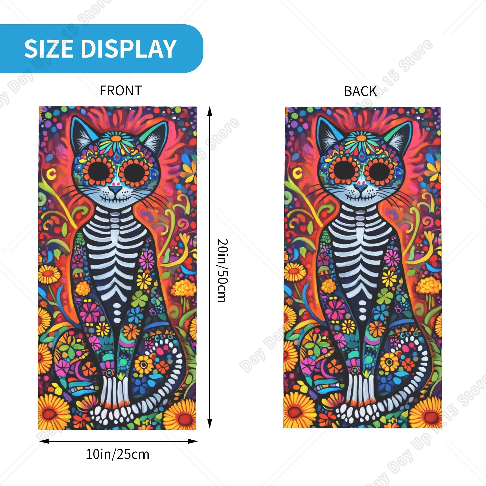 Mexican Floral Skull Cat Bandana Neck Warmer Men Women Winter Ski Tube Scarf Gaiter Day Of The Dead Face Cover