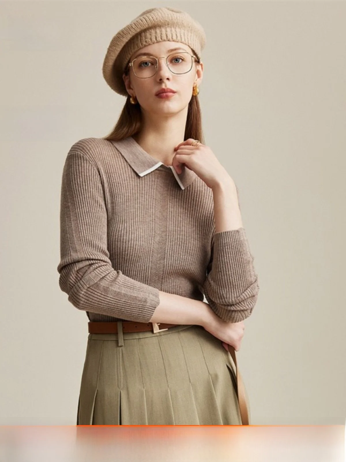 

Zhaojun 00% чистая шерсть, осень-зима, вязаный длинный свитер свека, женский полосатый трикотаж с отложным воротником, прямой крой