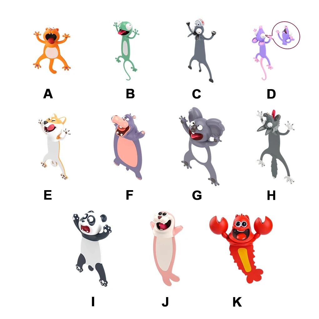 PVC Portable Size 3D Stereo Wacky Animal Reading Bookmarks With Vivid Vivid 3D Style