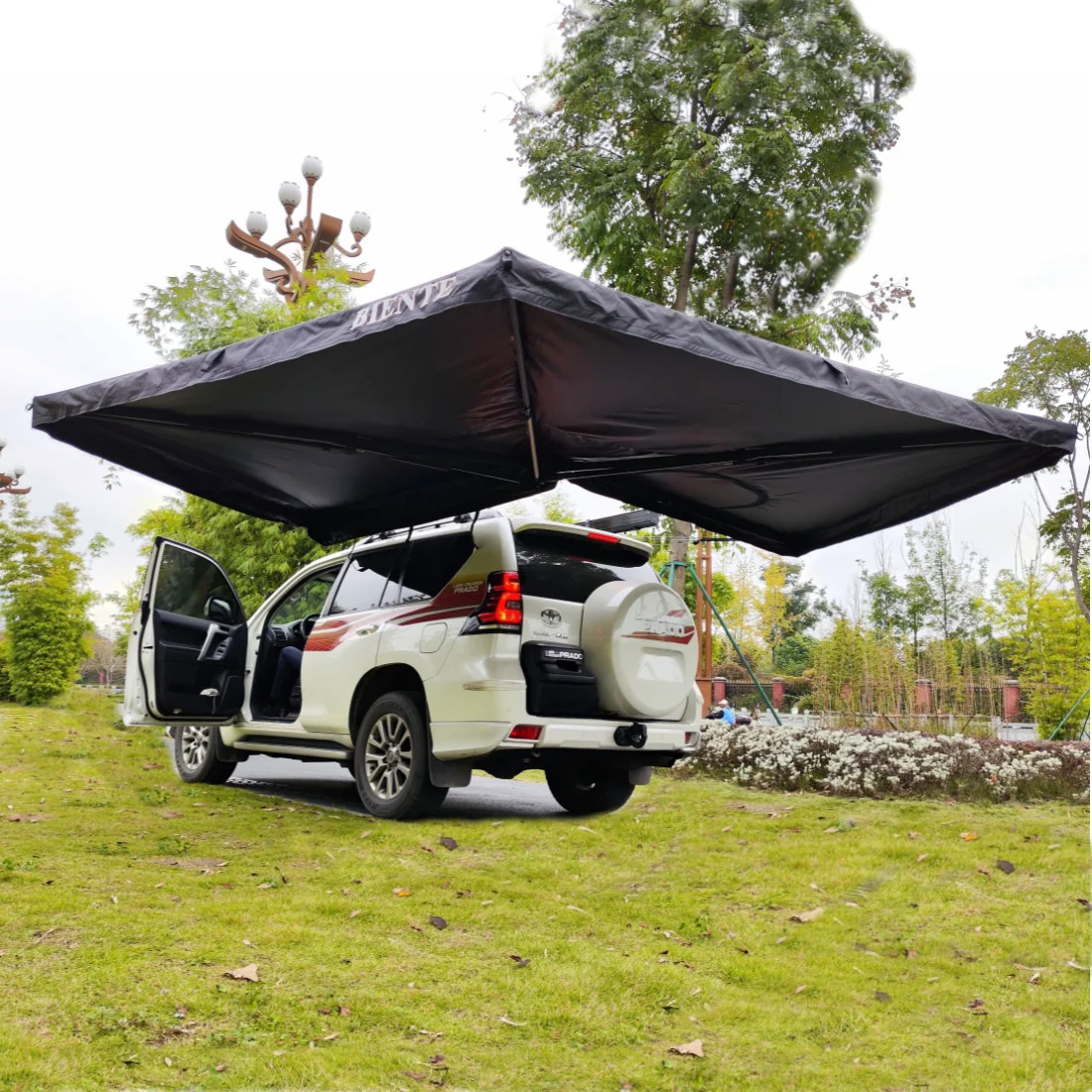 

2M Car Awning,Sunproof 2.0m Car Rooftop Tent with Free Standing 270 Degree Awning Annex D Hole Wall LED Lights Made of Oxford