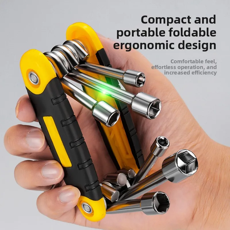 Folding Hex‑torx Wrench Set High Hardness Steel Long Metric Screwdriver Spanner Repair Hand