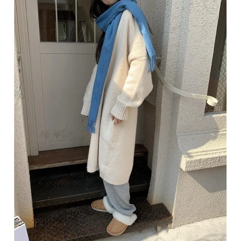 سترة نسائية ناعمة وكسول فضفاضة متماسكة للشتاء عصرية كاجوال دافئة وبسيطة بتصميم عتيق بلون سادة #5