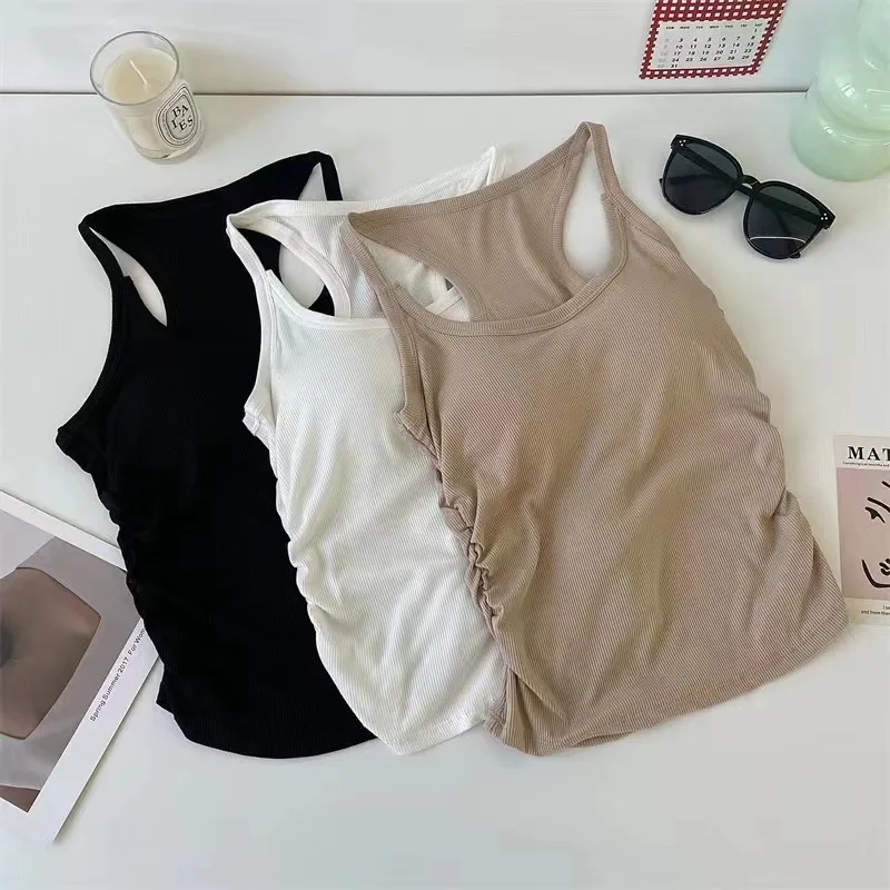 Rayon Solid Color Camisole with Chest Pad Autumn and Winter Sleeveless Bottoming Outer Slim Fit Top Drop Shipping Жилет