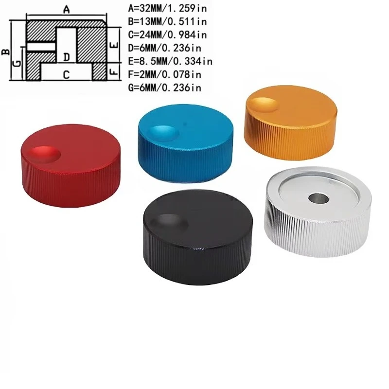 1pcs，Full aluminum solid knob cap，Diameter 32mm height 13mm bore 6mm，Apply to shaft diameter 6mm potentiometer, encoder