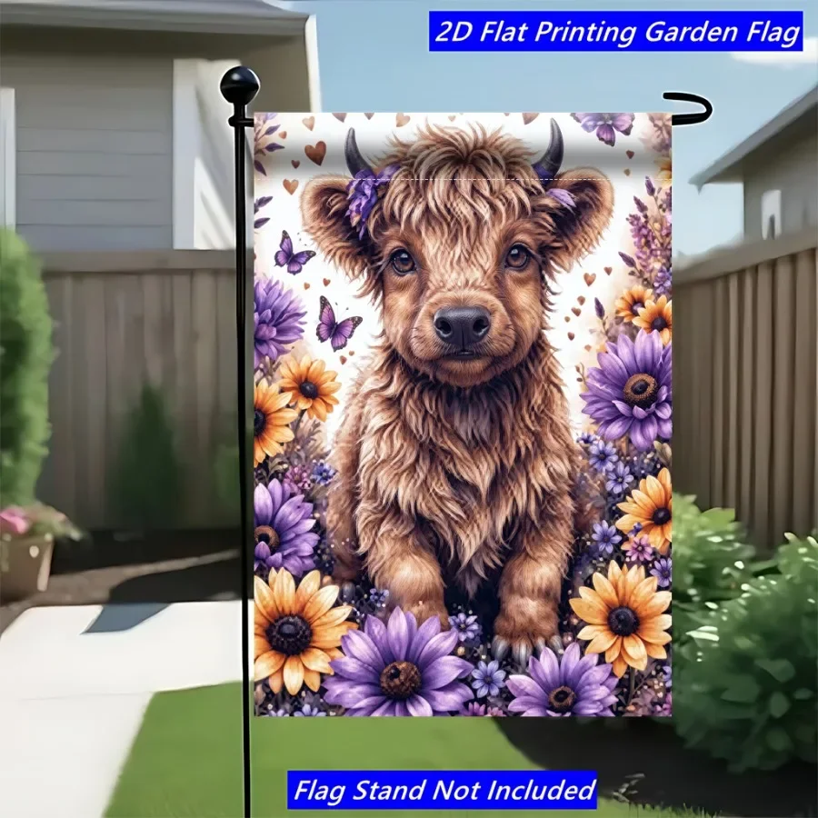 

2D Flat 1pc Cute Calf Flower Garden Flag 12x18 Inch Polyester Double Sided No Flagpole Outdoor Lawn Patio Decor