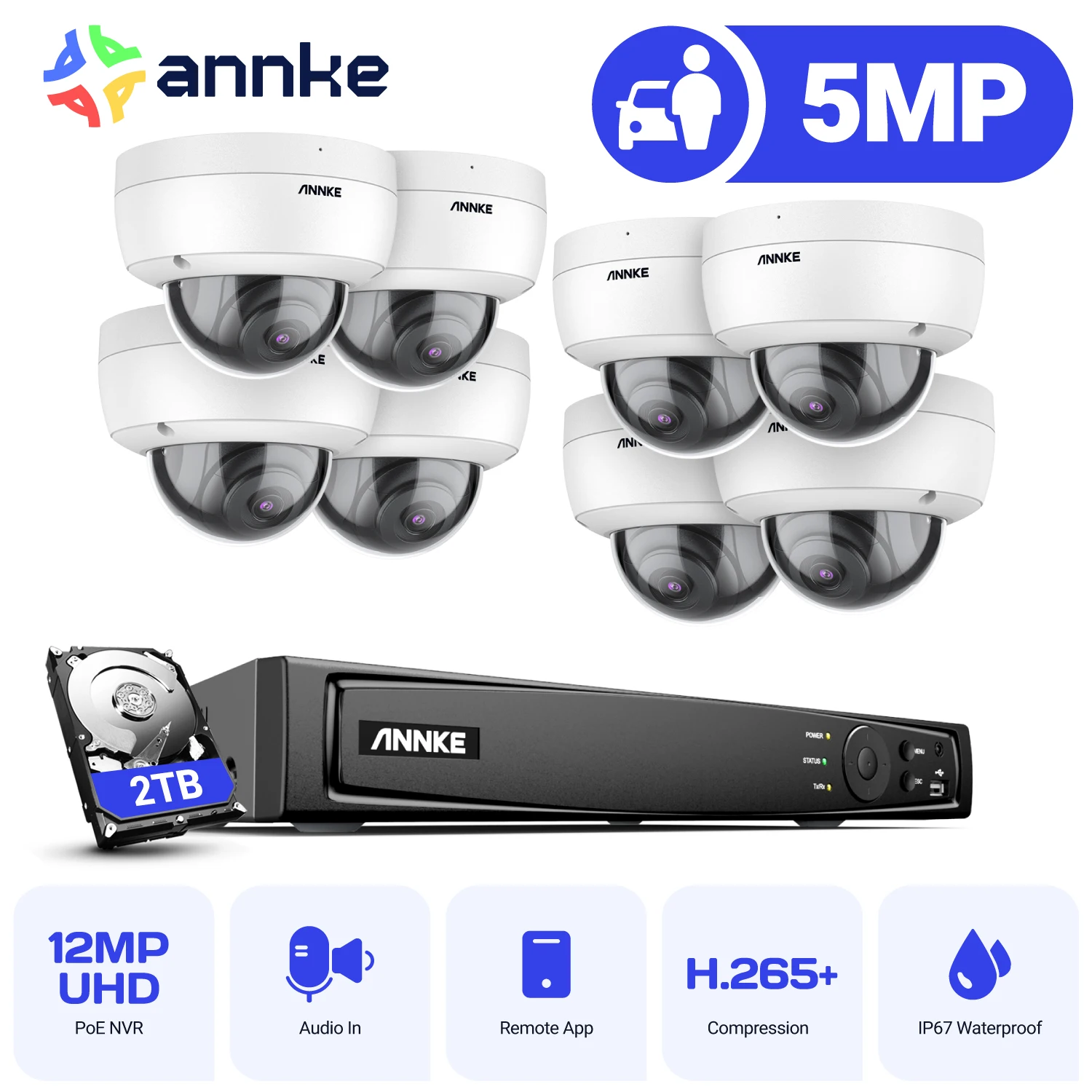 

ANNKE 8CH комплект видеонаблюдения 5MP Camera System Outdoor IR H.265 + ночное видение Встроенный микрофон защита IP67 удаленный монитор