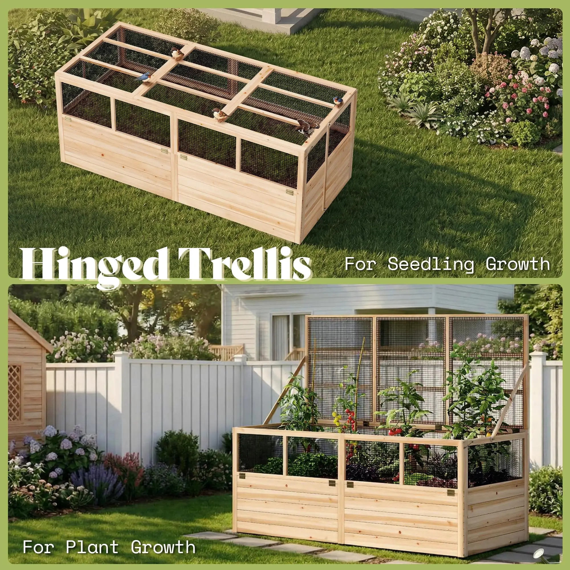Raised Garden Bed with Fencing and Trellis,18