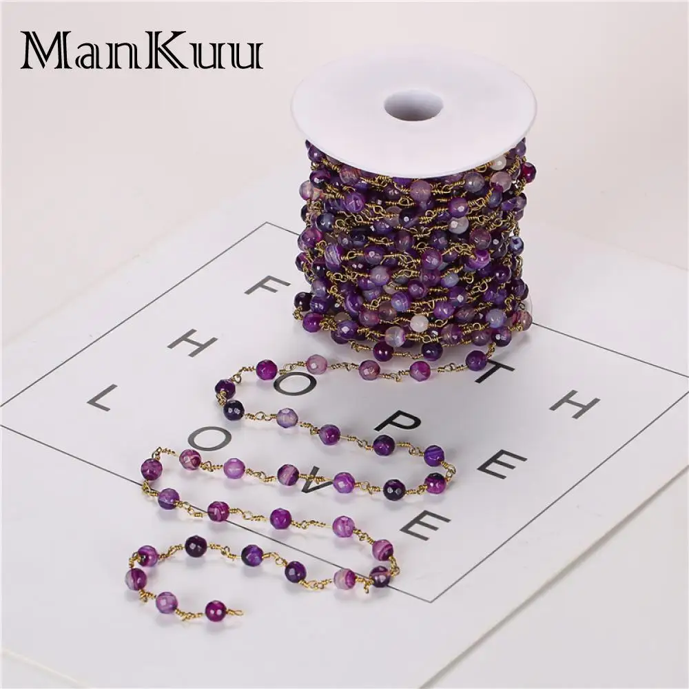 mankuu 5 meters 6mm agates rosary chain angle round bead hand wrap pure copper wire diy bracelet necklace accessories
