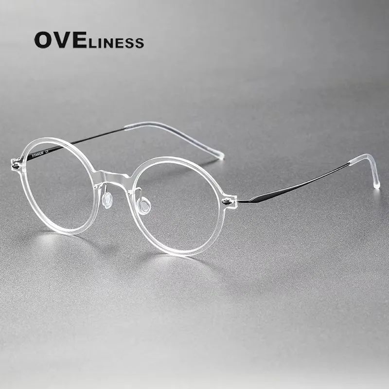 

Оправа для очков из ацетата и титана 2026: ретро-круглые безвинтовые оправы унисекс, ультралегкие очки