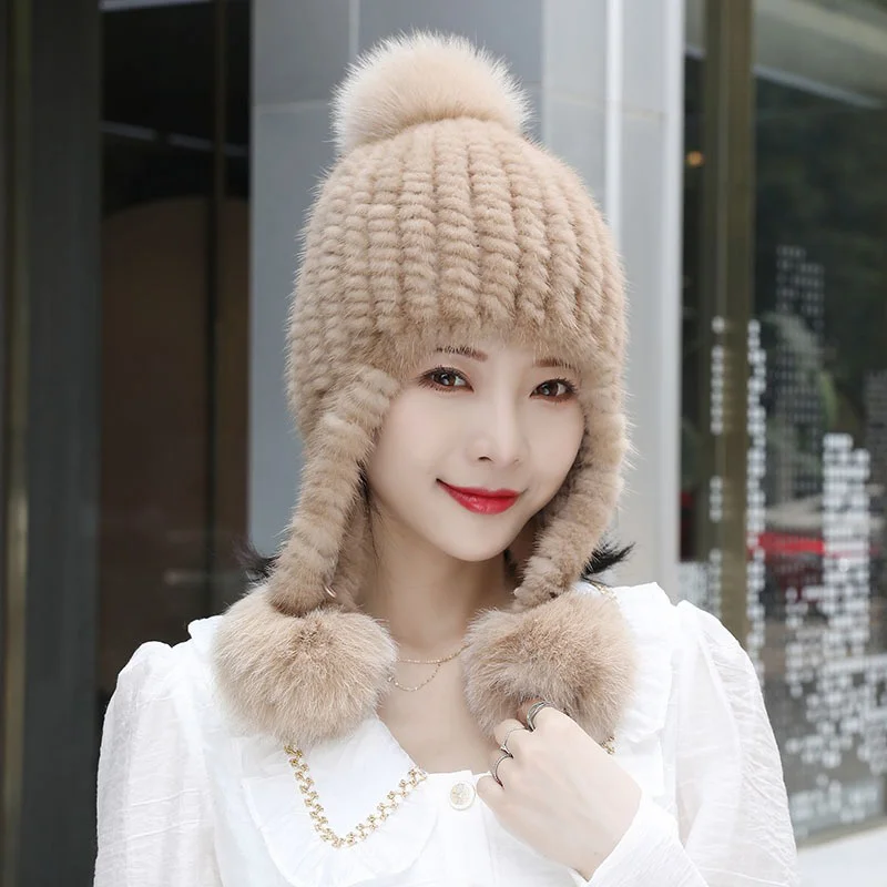 

Fashion Women's Fur Straw Hat Thickened Mink Hair Warm Hat Casual Stretch Winter Outdoor Windproof Ear Protection Hat 2023