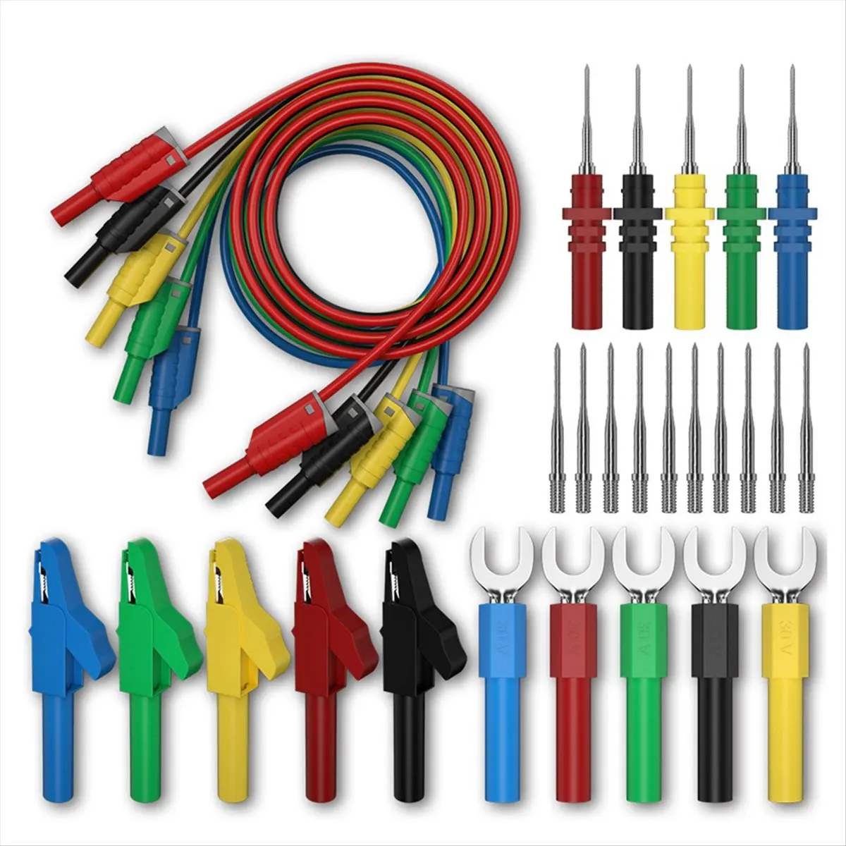 【POPULAR PICK】5 Colors 4mm Dual Banana Plug Lead Test Cable for Multimeter U-Shaped Alligator Clip