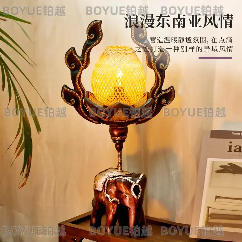 Thai Handmade Solid Wood Table Lamp Southeast Asian Style Living Room Courtyard Light Home Club Hotel Decor Chinese Classical