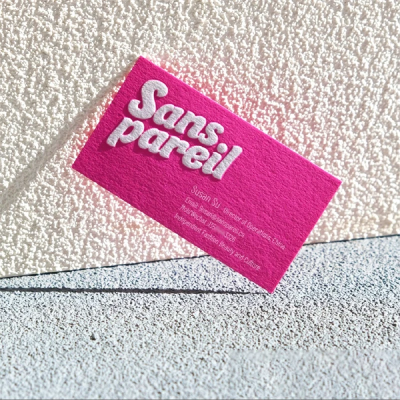 Kartu Kustom Warna Pantone Kartu Merah Muda Kartu Mewah Timbul Kartu Bisnis Pribadi Kartu Terima Kasih Logo 3D Kode QR untuk Pernikahan