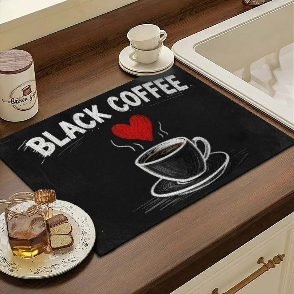 Black Coffee Chalkboard Fast Drying Mat Coffee Bar Machine Heat Resistant Non Slip Absorbing Countertop Protection Pad