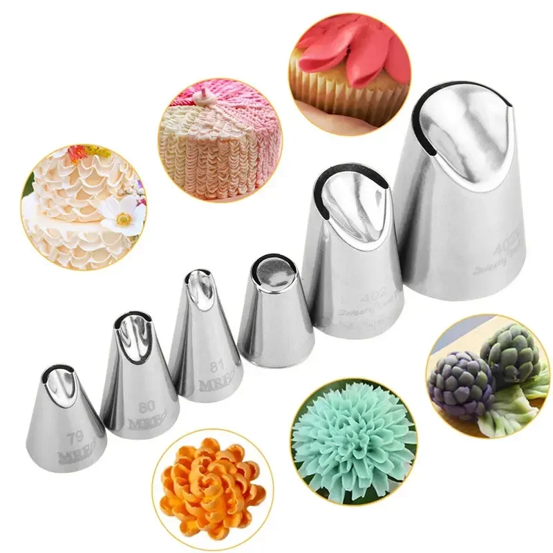 6pcs Chrysanthemum Cream Nozzles Birthday Cake Decorating Tools Stainless Steel Icing Pipping Nozzles  Pastry Tip Baking Tools