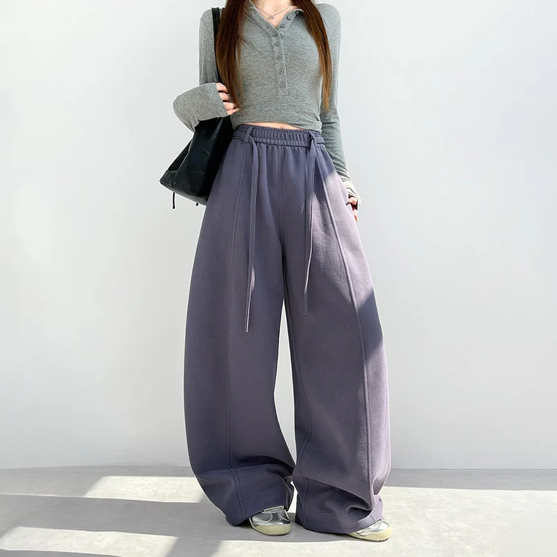 كسول نمط المتضخم واسعة الساق السراويل الرياضية النساء الشارع الأمريكي الهيب هوب فضفاض Sweatpants الخريف الشتاء شيك الدانتيل متابعة بنطلون
