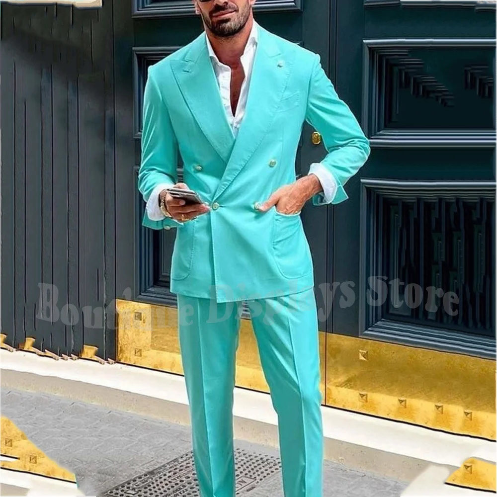 

Сплошной цвет, мужской костюм с остроконечными лацканами, умный повседневный двубортный пиджак, брюки, облегающий комплект модной одежды высокого качества