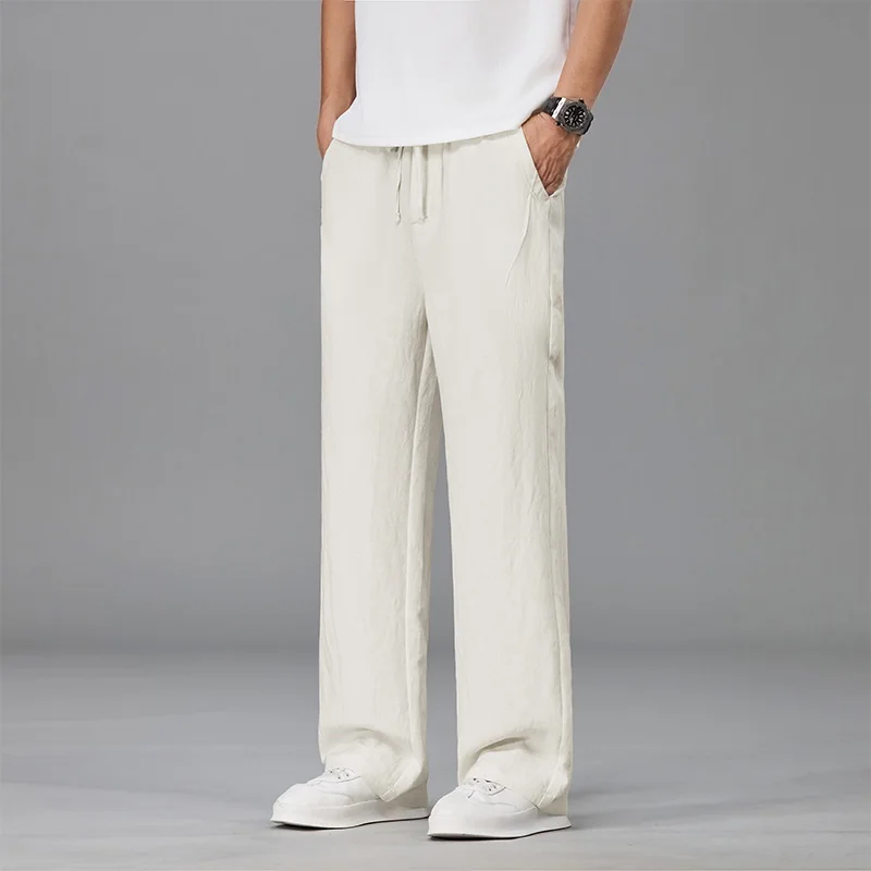 Japanische Baggy Leinen-Lyocell-Hose für Herren – Lässige, weite Oversize-Jogginghose im Vintage-Stil mit Kordelzug – Sport-Sweatpants für Männer 2026