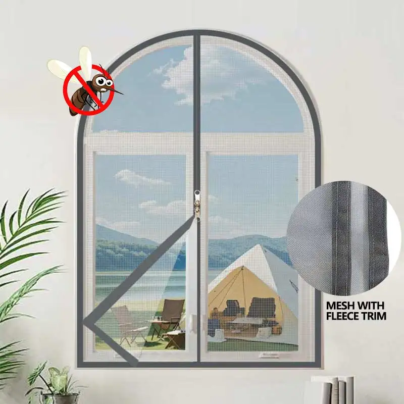 Customizable Curved Zipper Dense Mosquito-Proof Mesh Window Screen Self-Adhesive Detachable Easy-Install for Home Bedroom