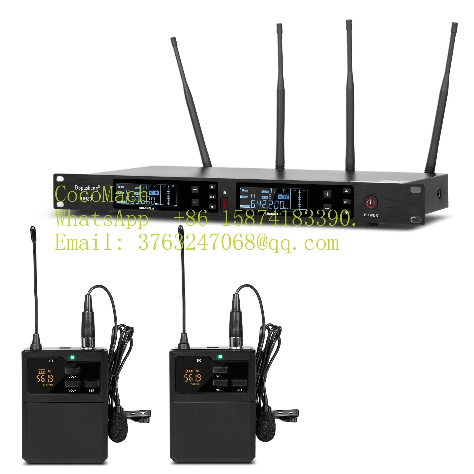 DR80 Professional 2 Channel UHF Wireless Microphone System for Concert Performance Conference Stage