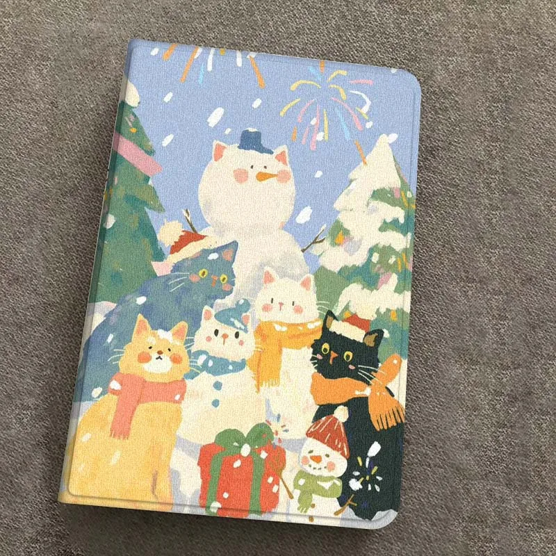 حافظة بنمط توضيحي على شكل قطة لطيفة لجهاز iPad Pro 10th 11th 5th 6th 7 8 9 2 gen 11 13 M4 M5 10.2 9.7 12.9 10.5 10.9 بوصة