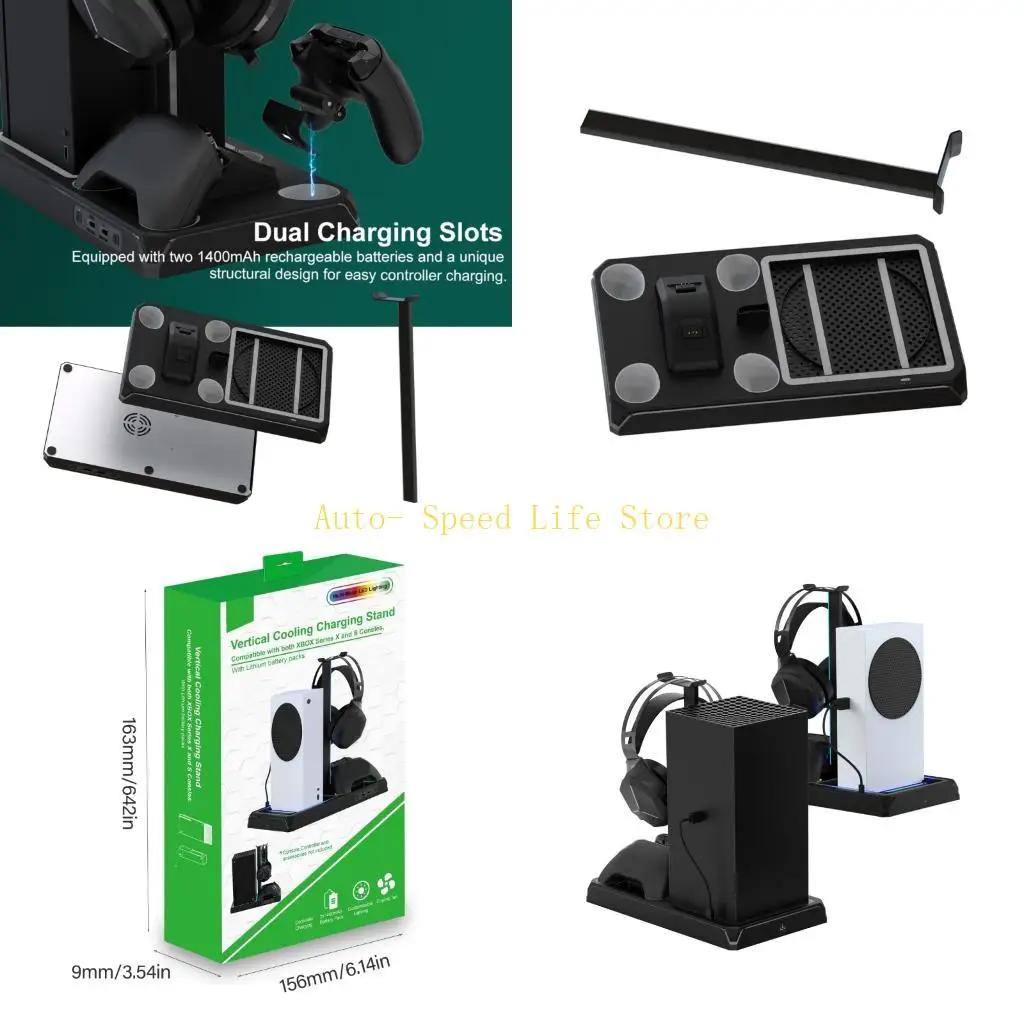 02da冷却ファンゲームマシンコンソールの垂直スタンドledライト付き充電ドック