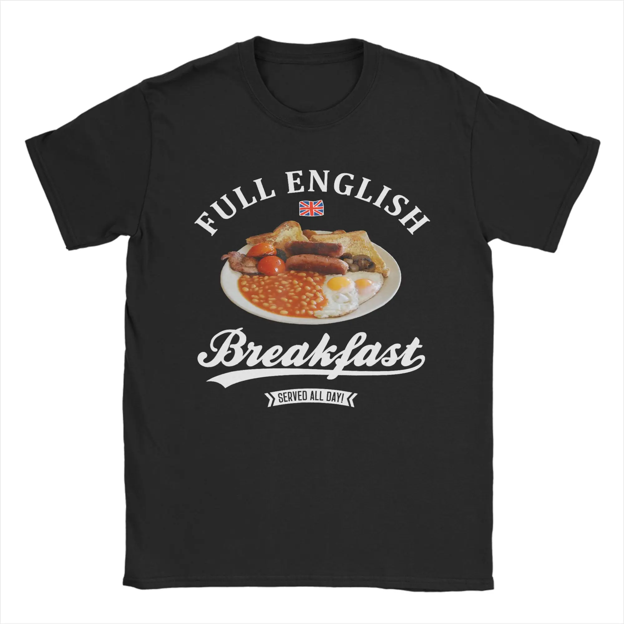 Men's Full English Breakfast Lover Funny British Food T Shirts  100% Cotton Tops Vintage Short Sleeve Tee Shirt Graphic T-Shirts