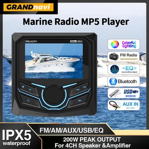 For RV Radio MP5 Player Marine Radio Boat Stereo FM AM Media Audio Player Bluetooth IPX5 Waterproof For Yacht ATV UTV Golf Cart