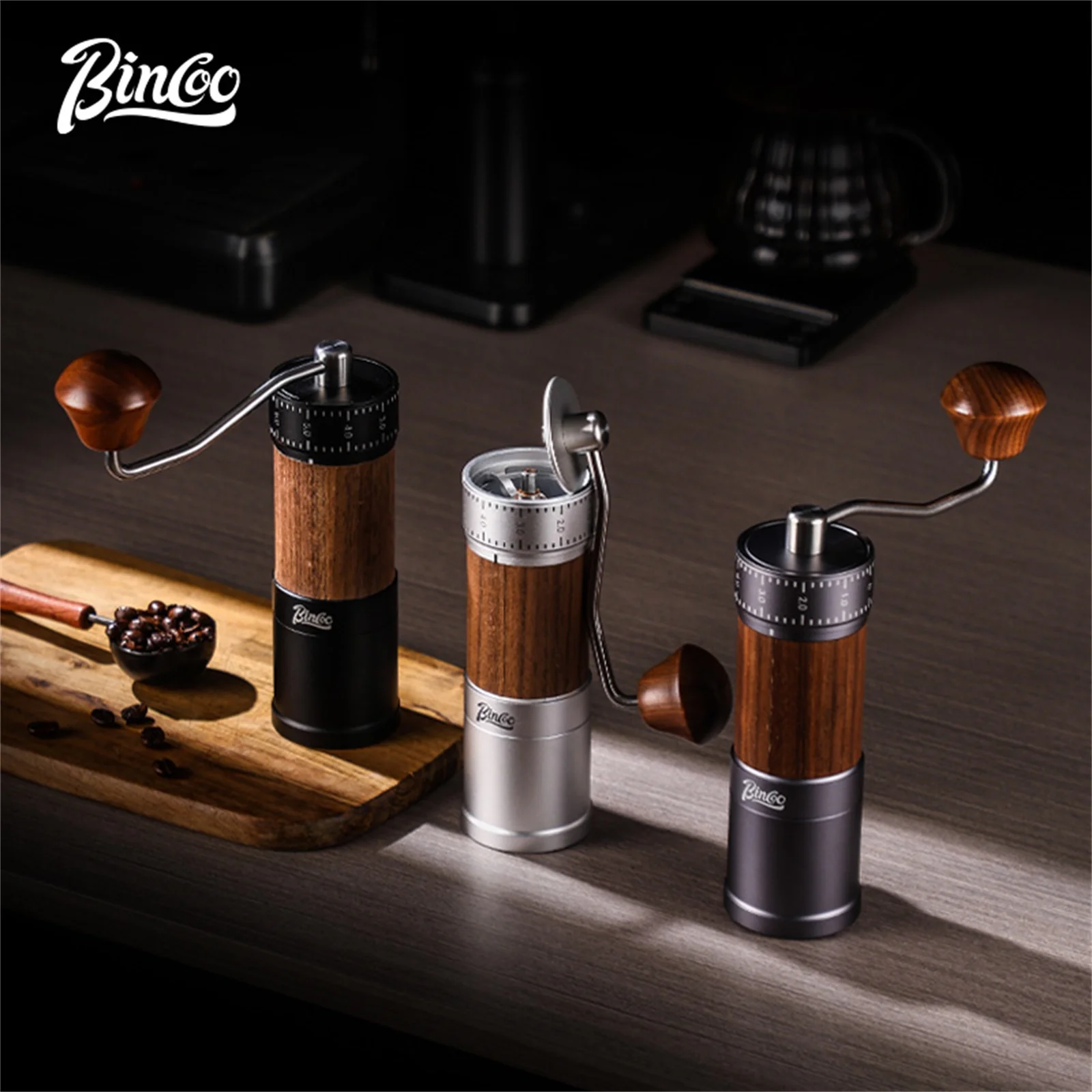 

Bincoo Manual Coffee Grinder 38mm 6-Star Steel Burr 9-Grade External Adjustment Aluminum Body Finish for Precise Grinding