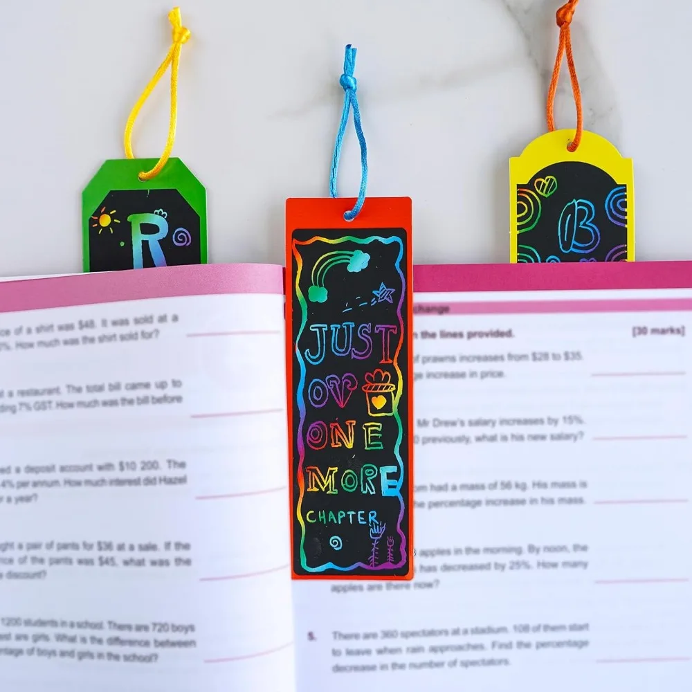 6가지 스타일의 마법 색상 스크래치 북마크 공예 키트 48세트, 무지개 스크래치 페이퍼 어린이 미술 세트, 학생 모임