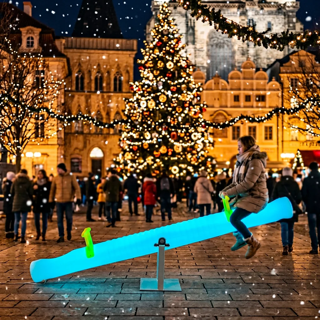 2027 Outdoor LED Light-Up Christmas Interactive Double Children's Seesaw Square Amusement Solar Powered Colorful Remote Control