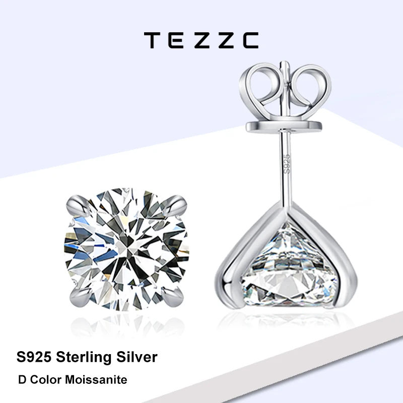

Tezzc 0.2-2CT Moissanite Stud Earrings For Women Fine Jewelry Classic 4 Prong S925 Sterling Silver Diamond Earring Wholesale