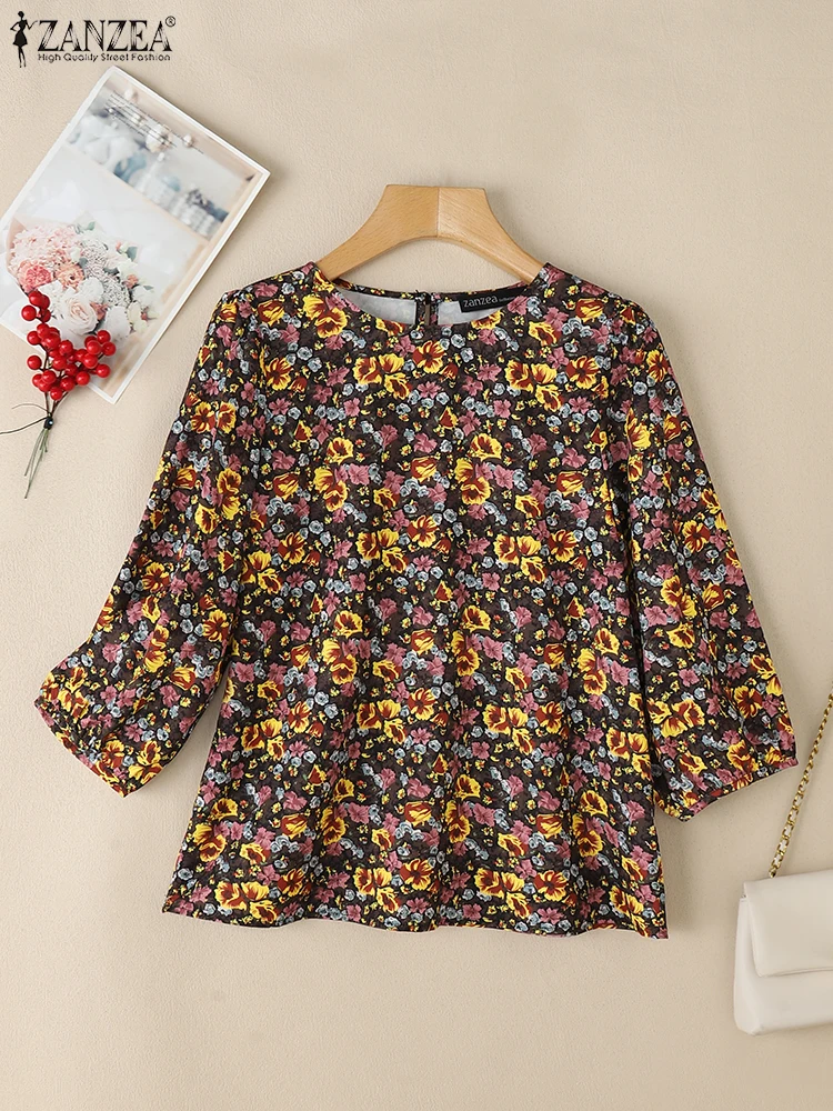 

2025 Summer Printed Shirts ZANZEA Women Bohemain Vintage 3/4 Sleeve Holiday Blouse Casual O Neck Work Blusas Beach Tunic Tops