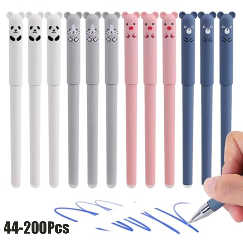 44-200Pcs Cute Animal Erasable Gel Pens, Panda Pig Bear Mouse Cartoon Erasable Pens Bulk for Students