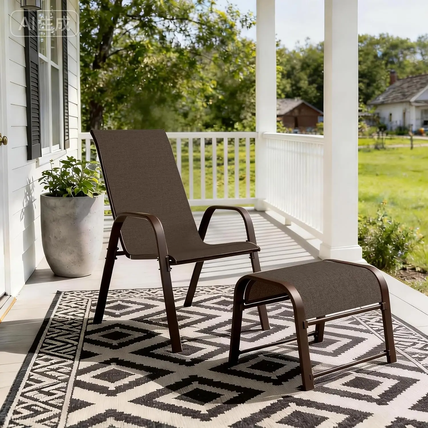 Outdoor Ottoman 2-Pack Metal Frame Textilene Small Seating All Weather Stackable Foot Stool Patio Garden Pool, Customized