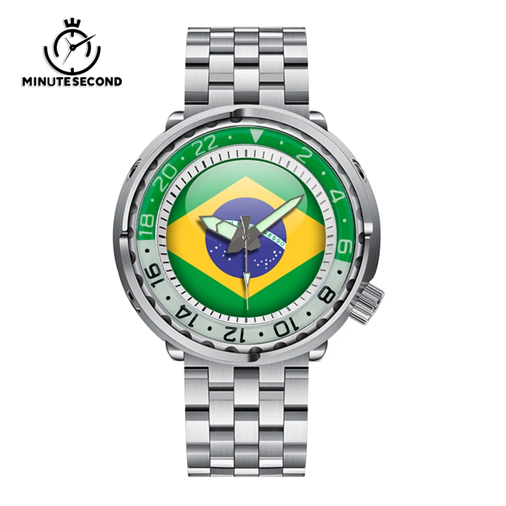 

Tuna Watch NH35 Brazilian Flag Dial Automatic Mechanical Movement Watch Sapphire 10BAR Waterproof Stainless Steel Luxury Watches