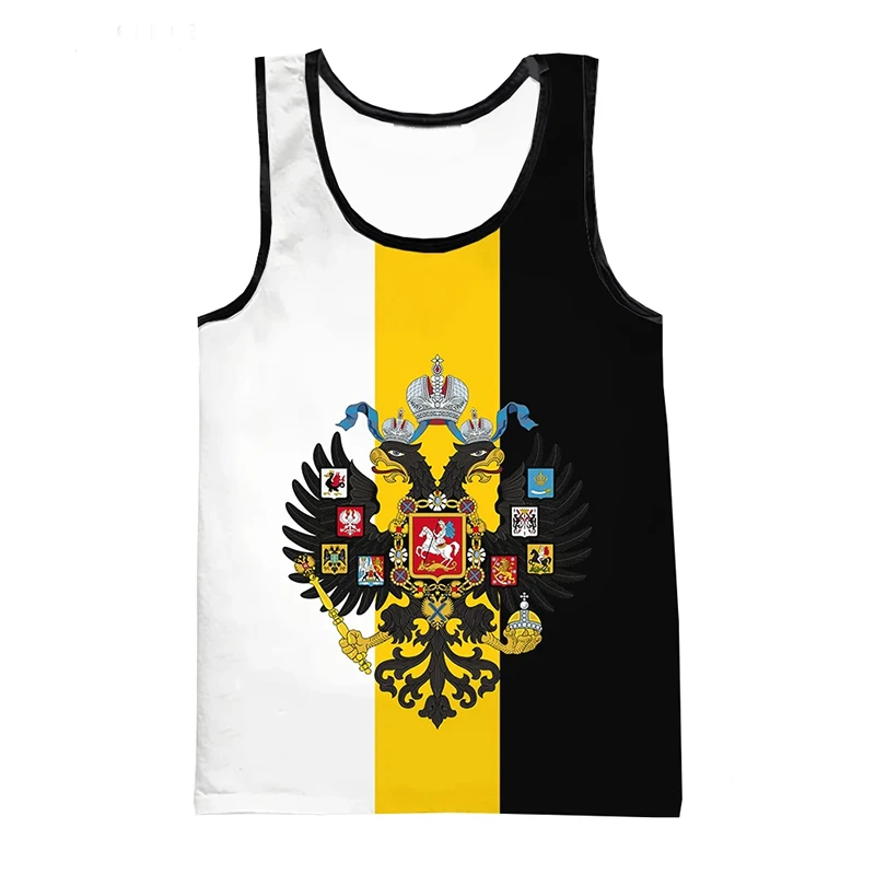 2024 New Russia Flag 3D Print Tank Top For Men Summer Vest Casual Russian Natinnal Emblem Sleeveless Shirts Male Oversized Tops