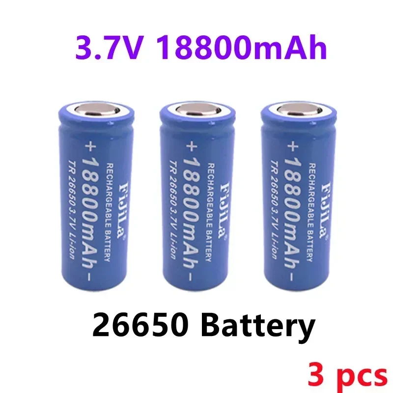 2023 New High Quality 26650 Battery 18800mAh 3.7V 50A Lithium Ion Rechargeable Battery for 26650 LED Flashlight+USB Charger