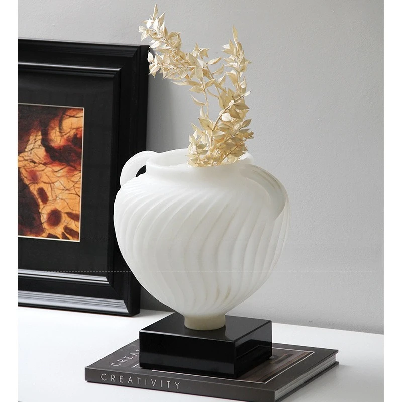 Modern simple wabi-sabi wind ripples binaural imitation jade flower ware model house living room entrance