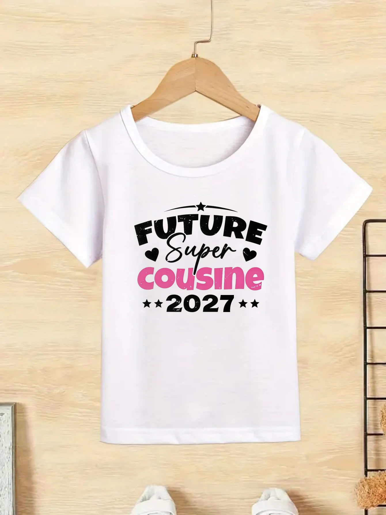 T-shirt avec impression de lettres « Future Super Cousin 2027 » – T-shirt pour fête des cousins – T-shirt pour annonce de grossesse – T-shirts mignons pour garçons et filles